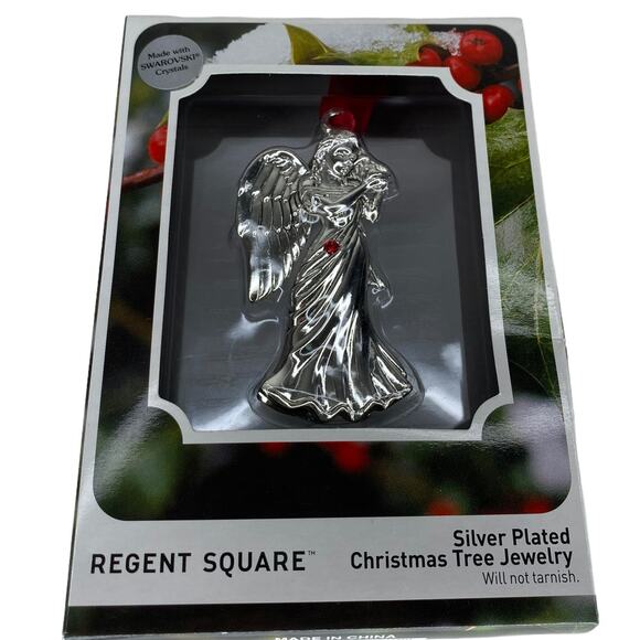 Regent Square Silver Plated Angel Ornament W/ Swarovski Crystal- New In Box - Picture 1 of 4